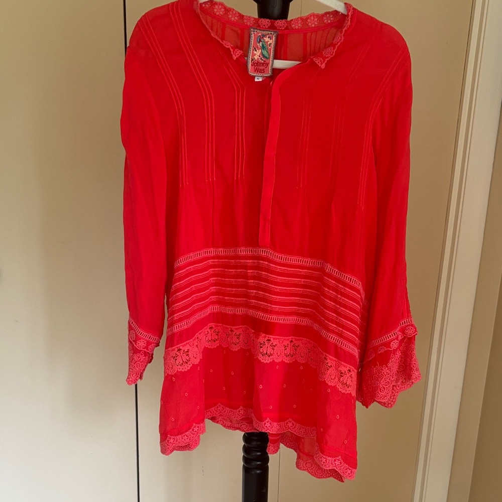 Johnny Was Vibrant coral Lace Blouse